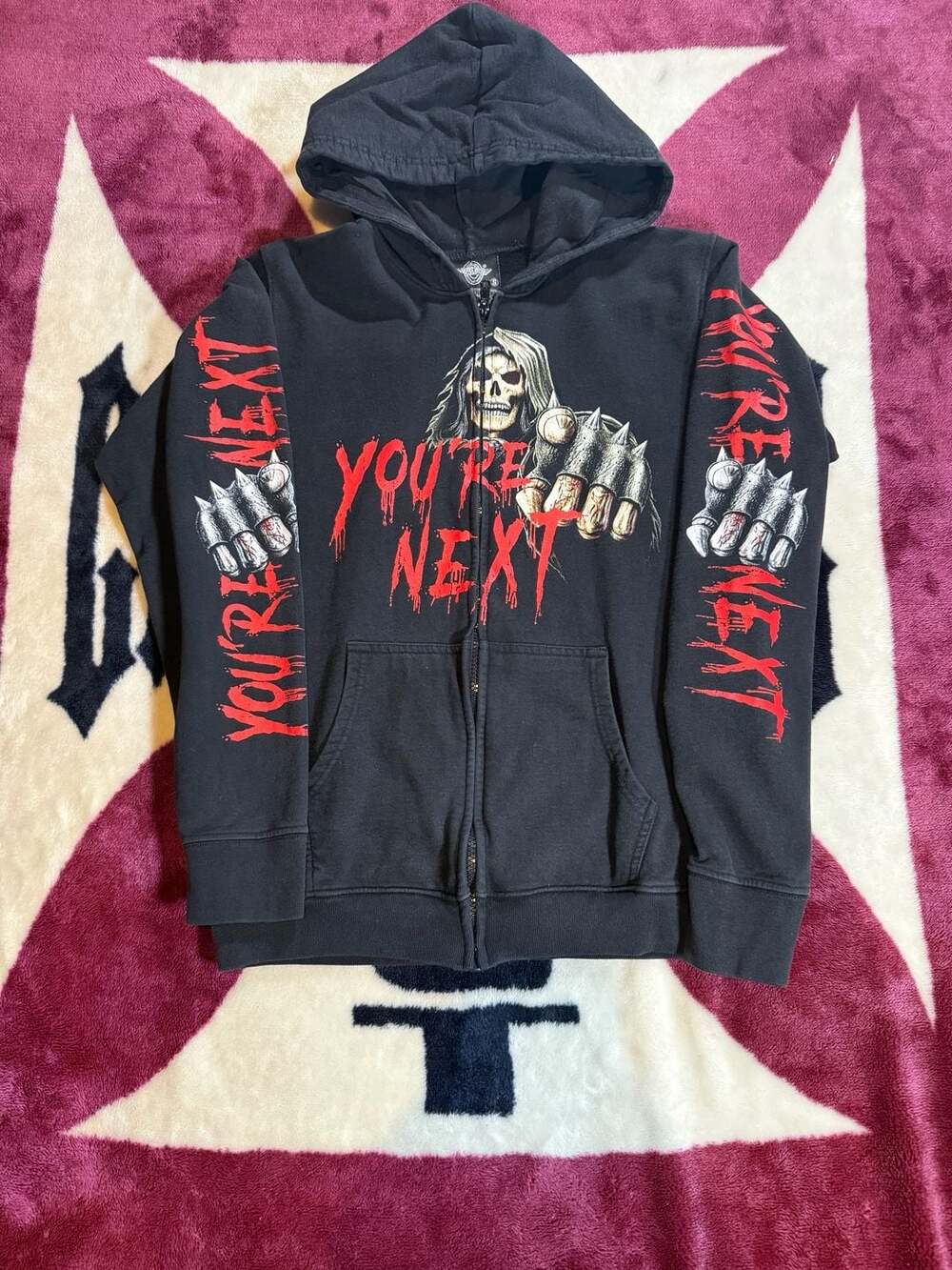 Rock Eagle You're Next Grim Reaper Graphic Zip-Up Hoodie Size S